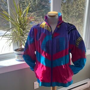 80s Euro Joy Neon Colorblock Windbreaker Jacket + Track Pants Set